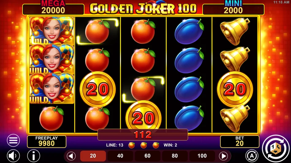 Mega Jackpot grid fully filled with Coin symbols in Golden Joker 100